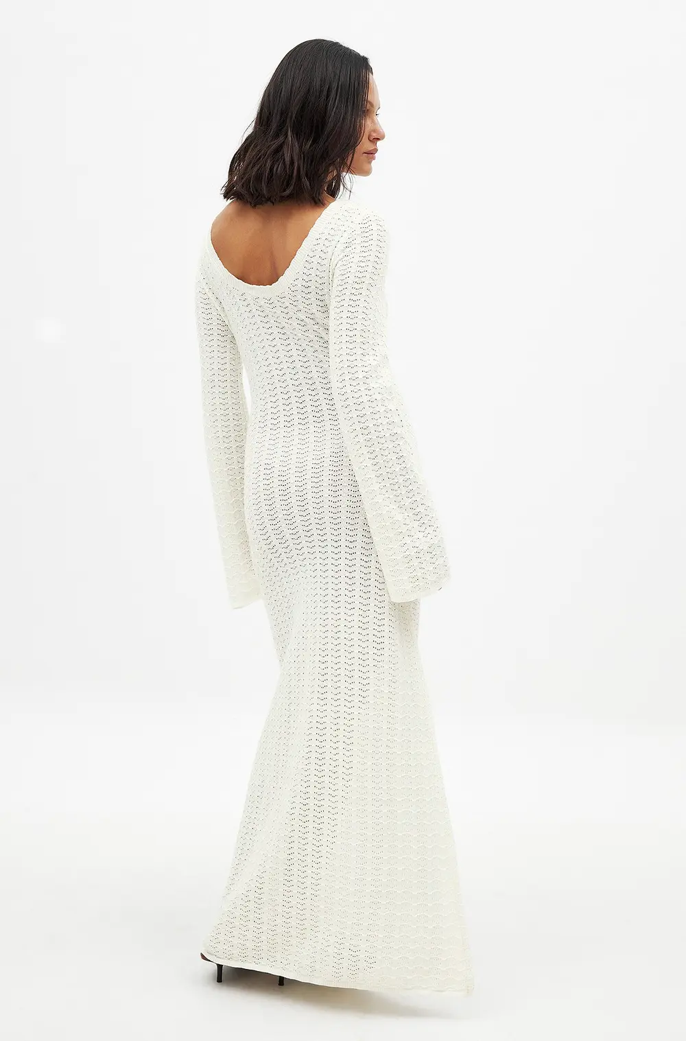 Deep Back Knitted Maxi Dress Offwhite