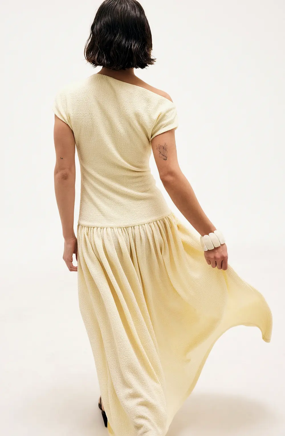 Structured Dropped Waist Maxi Dress Yellow