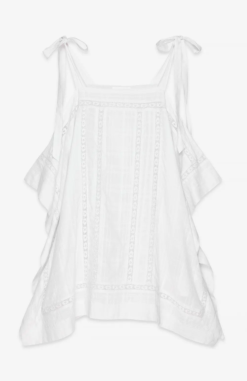 Lace Insert Tie Shoulder Mini Dress White
