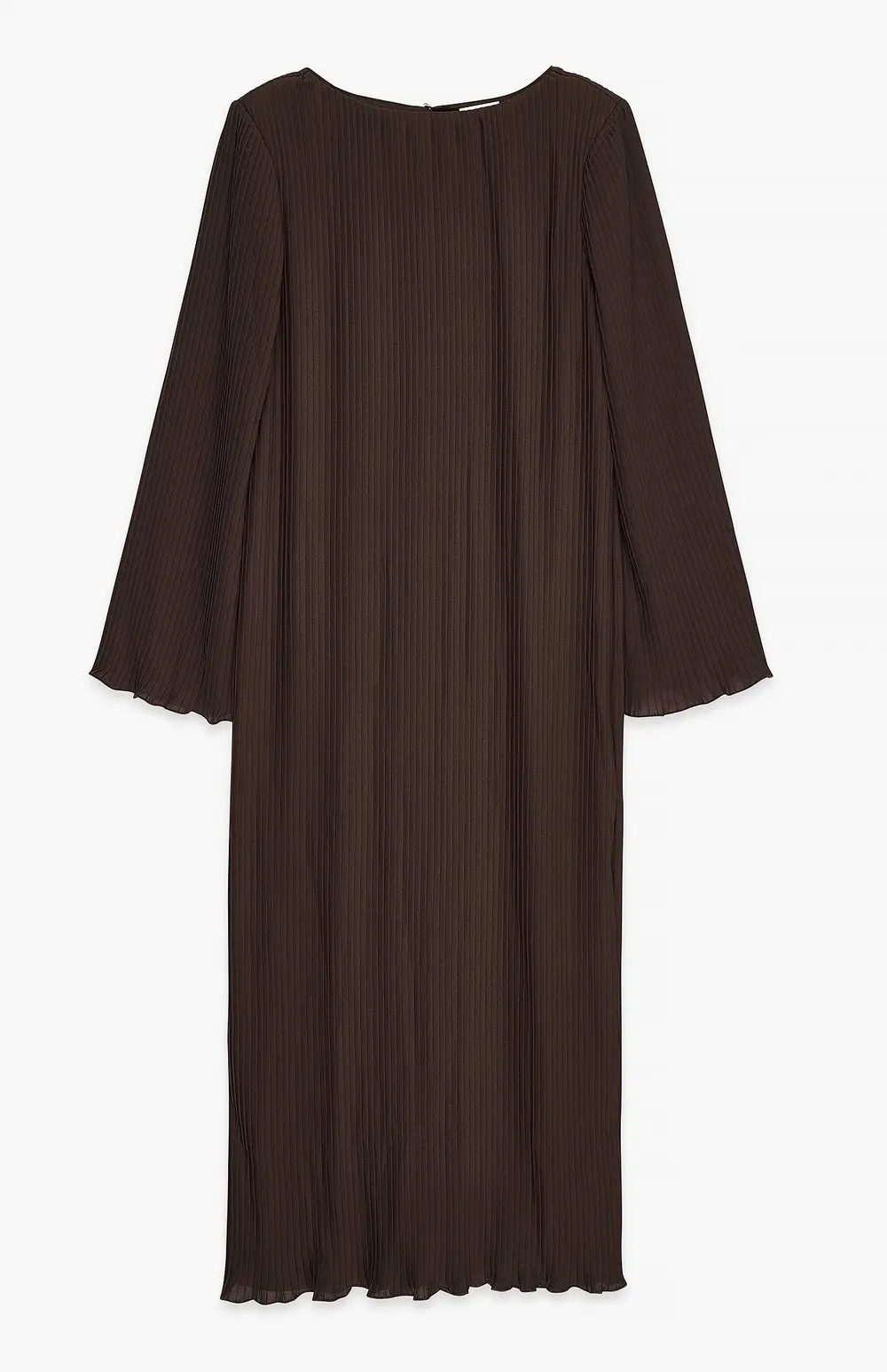 Plisse Trumpet Sleeve Maxi Dress Brown