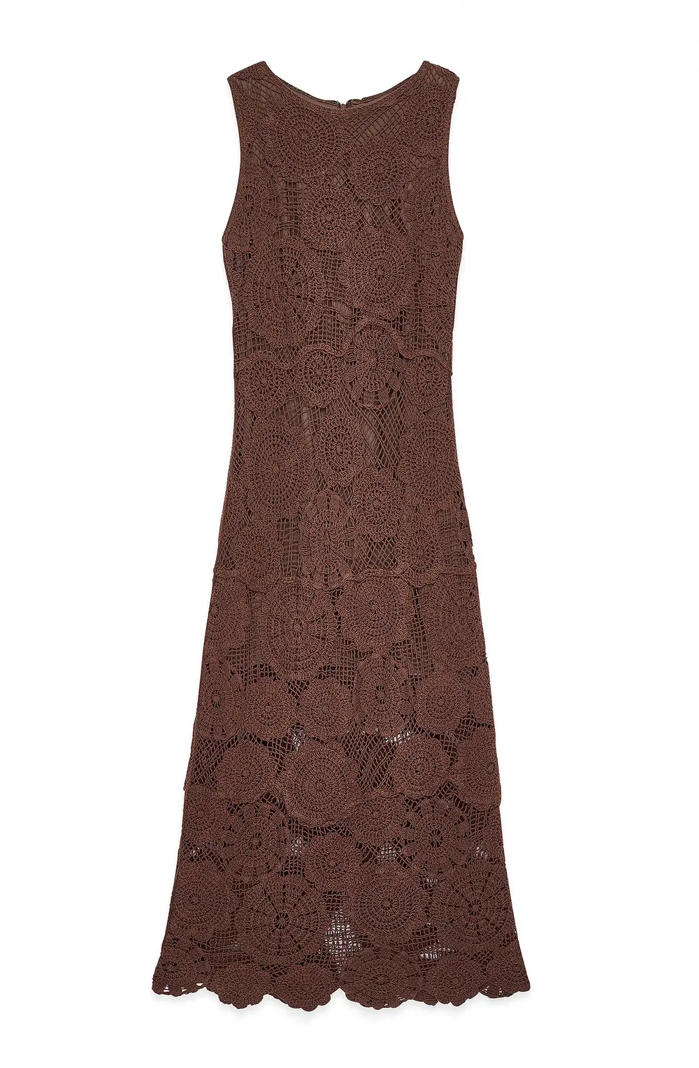 Knitted Crochet Midi Dress Brown