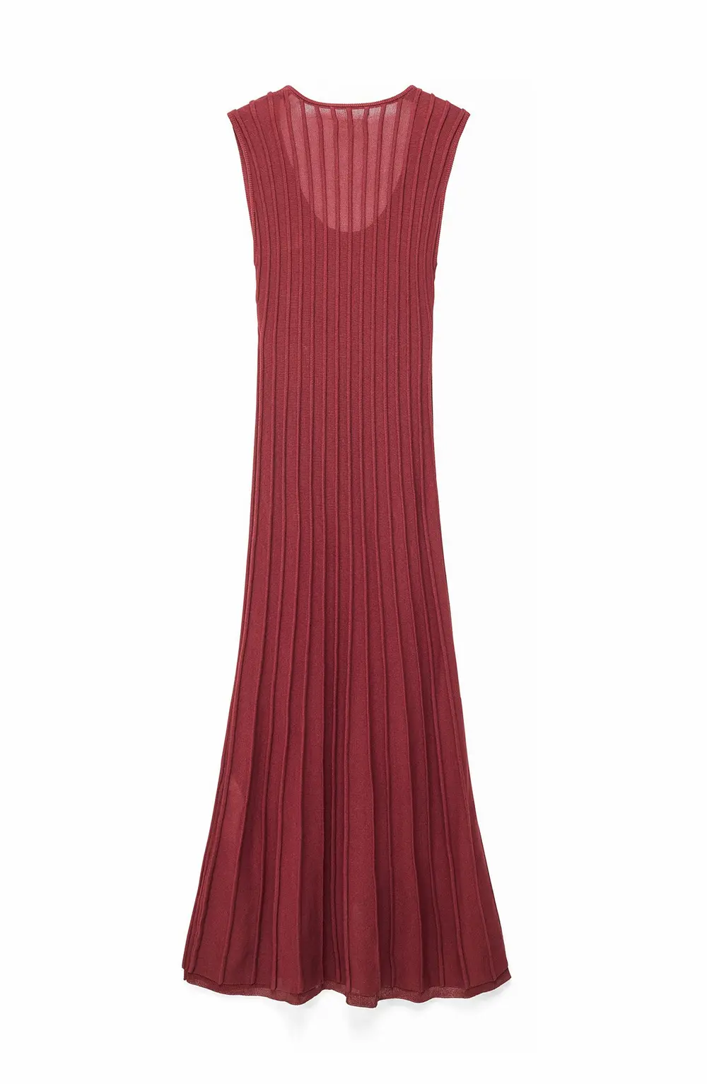 Knitted Scoop Neck Rib Maxi Dress Red