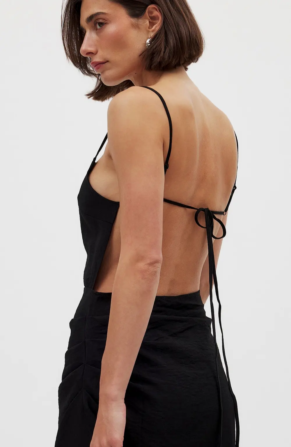 Tie Back Draped Midi Dress Black