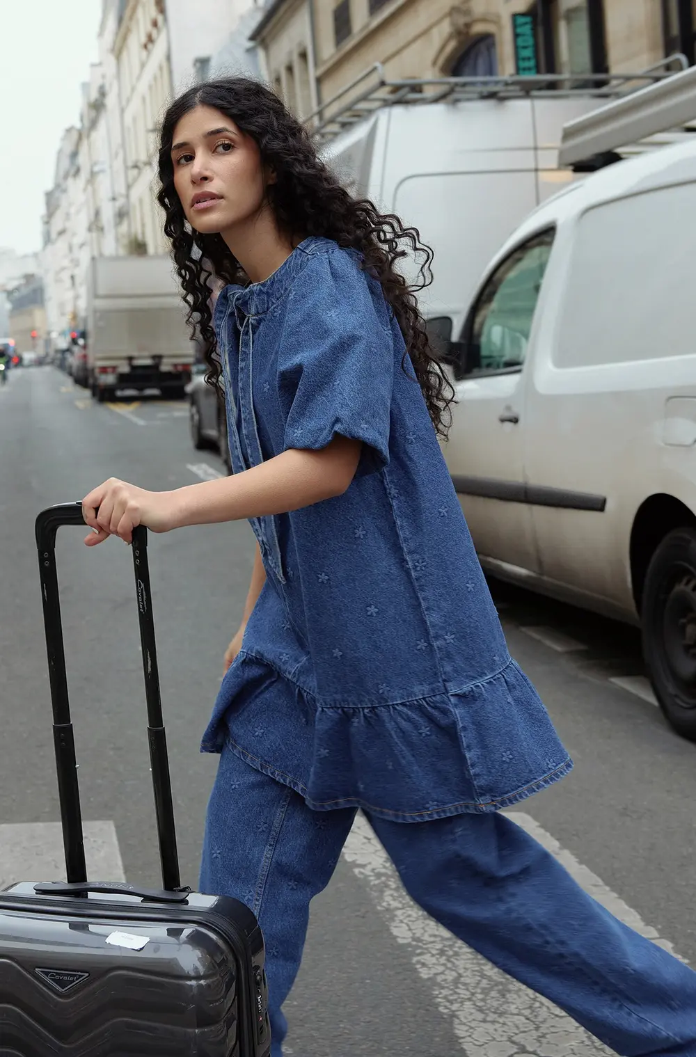 Denim Tie Mini Dress Blue