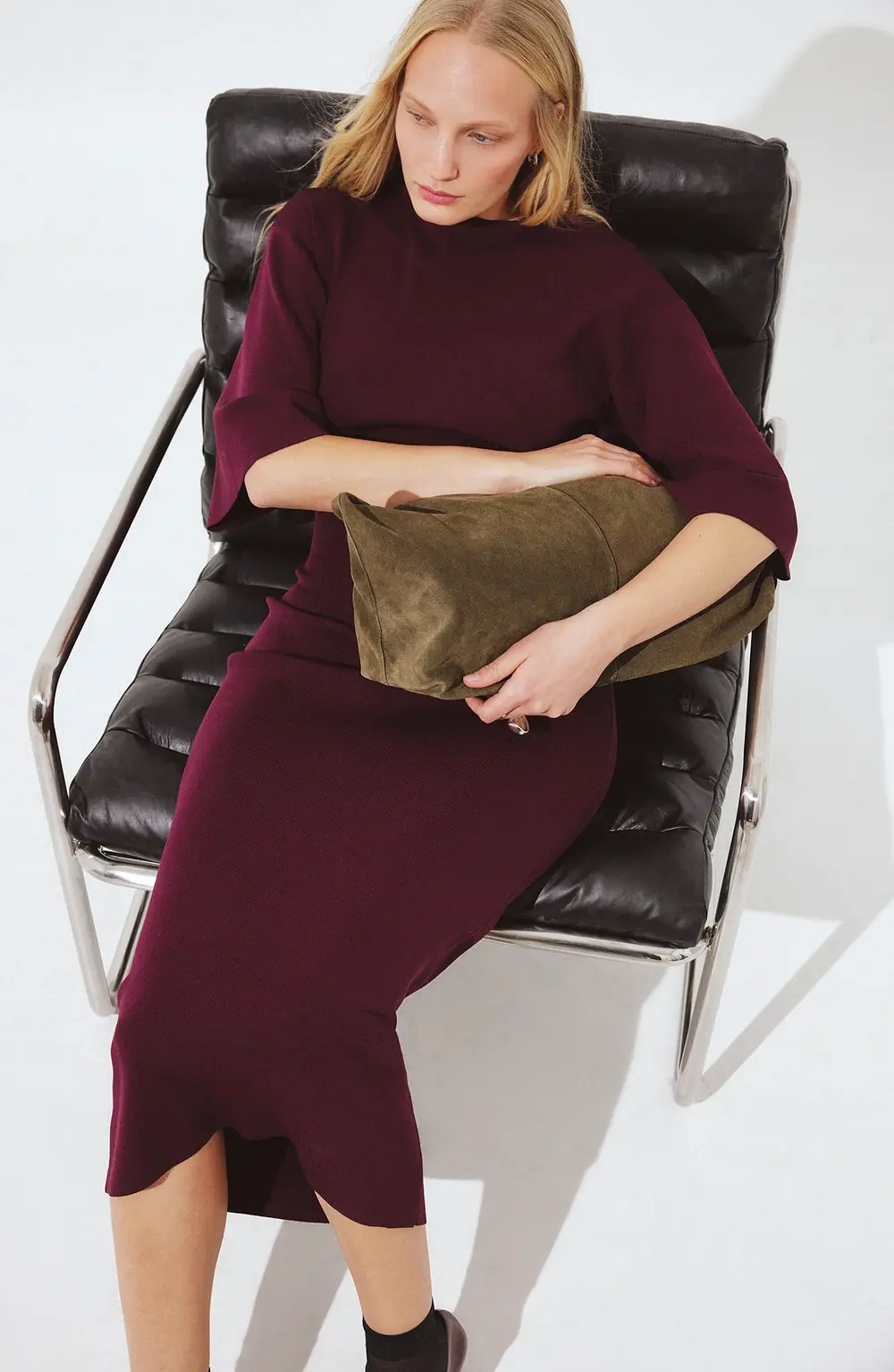 Knitted Midi Dress Burgundy
