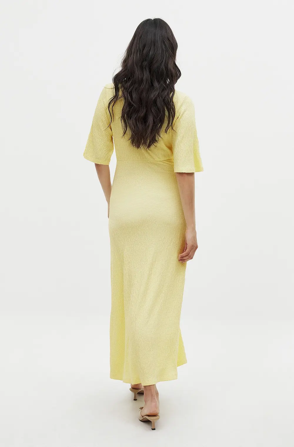 Button Detail Midi Dress Yellow