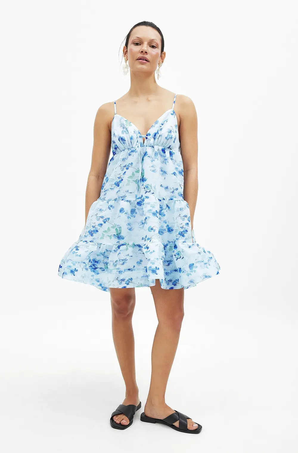 Organza Strap Mini Dress Blue
