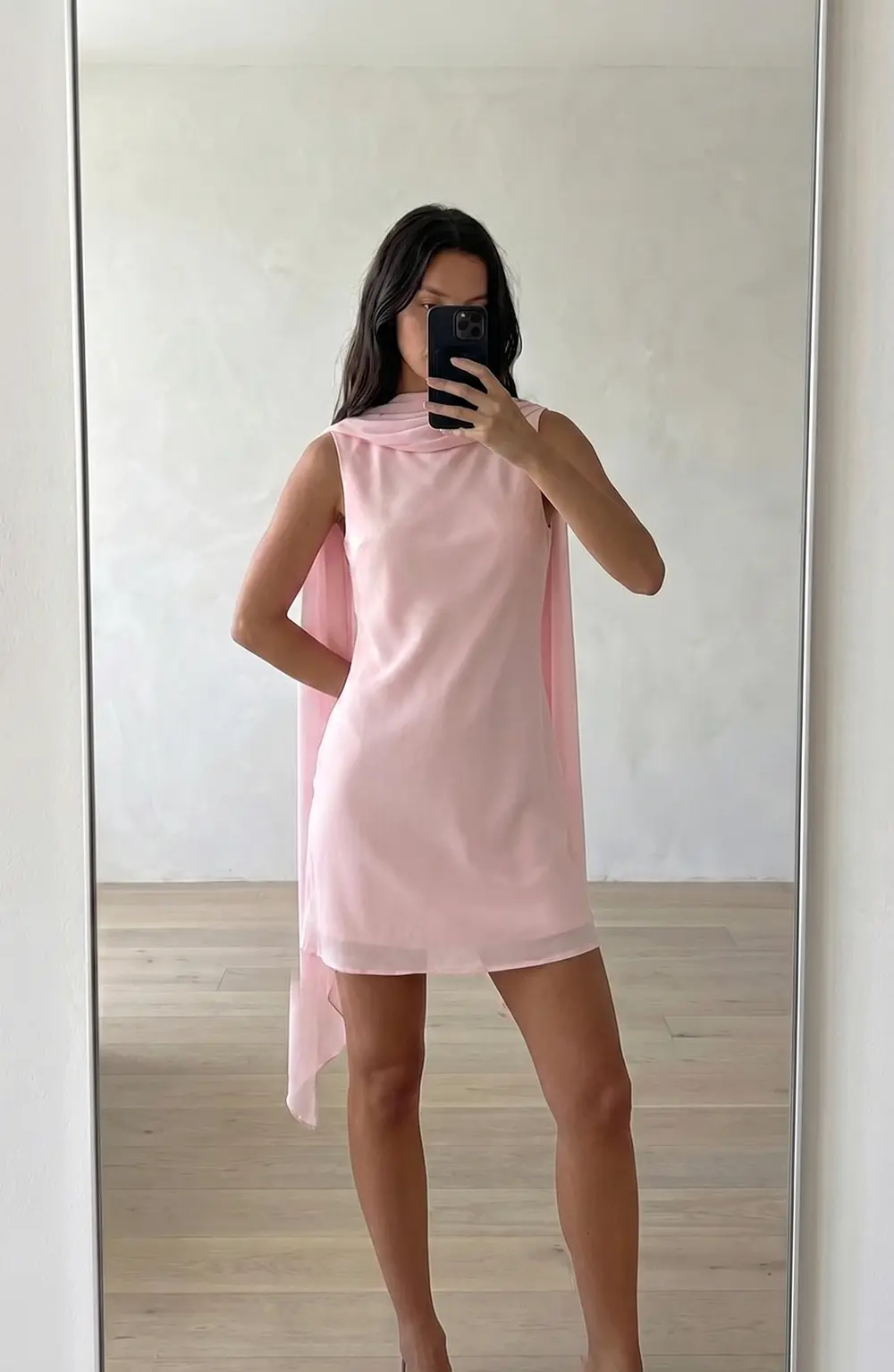 Scarf Detail Satin Mini Dress Pink