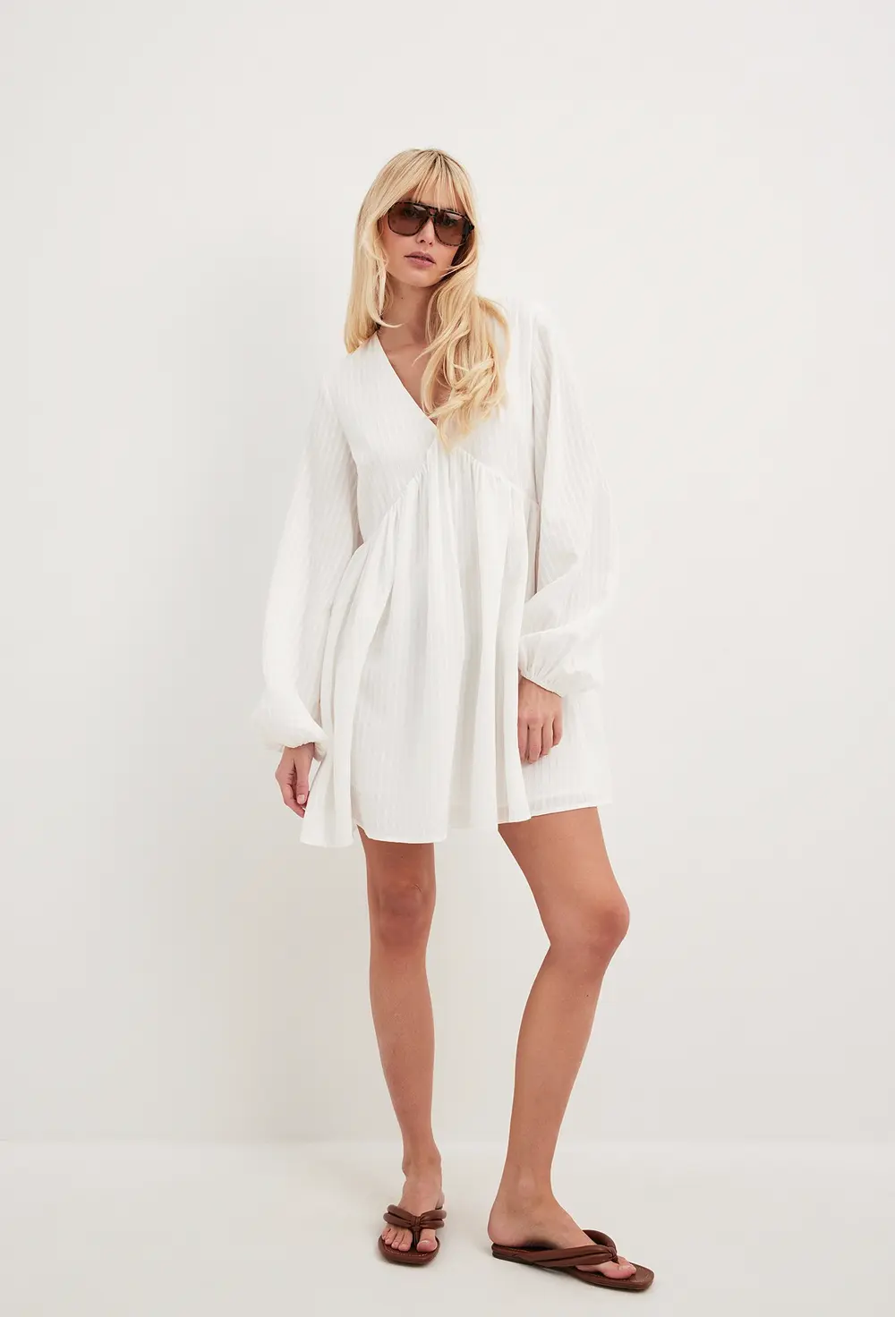 Structured Flowy Mini Dress White