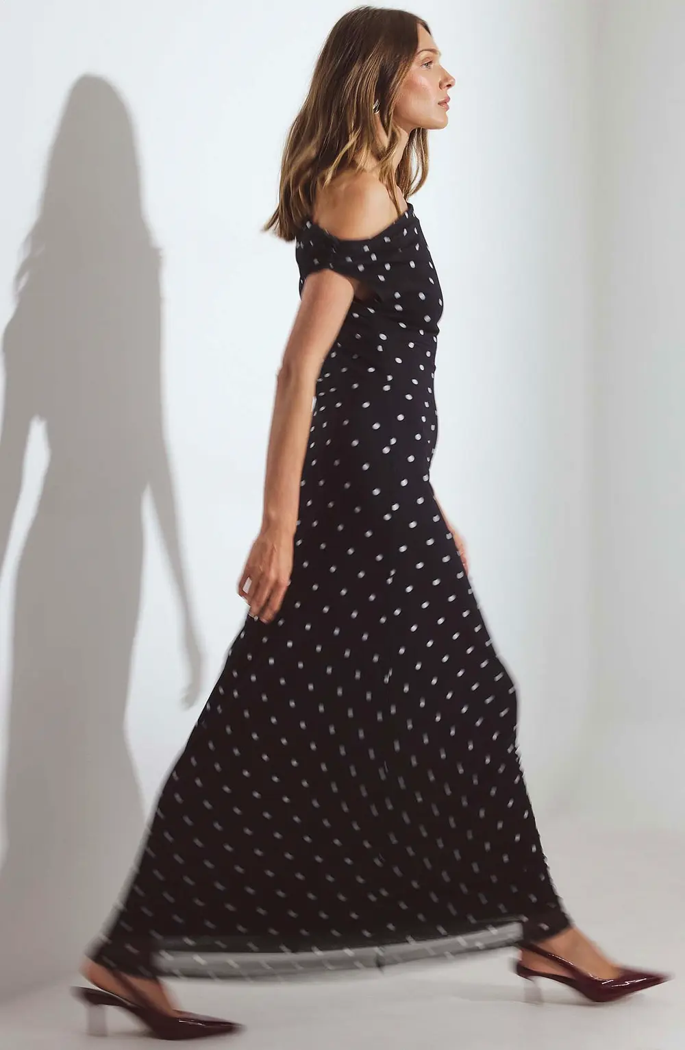 Draped Maxi Mesh Dress Black