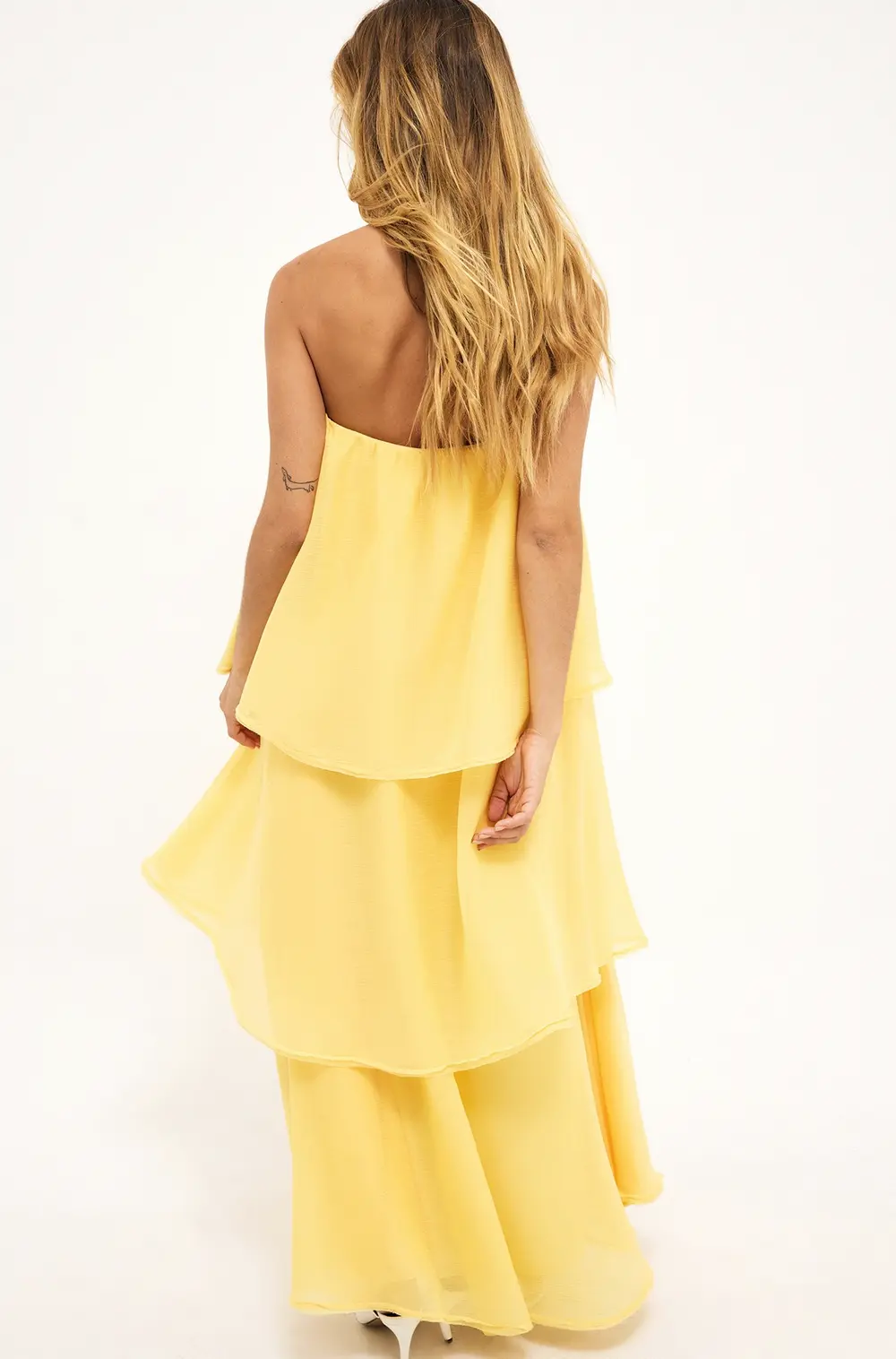 Bandeau Tiered Volume Maxi Dress Yellow