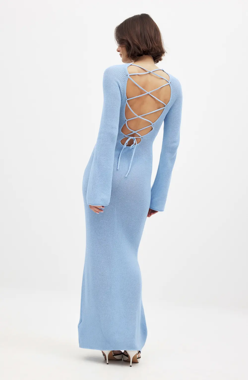 Open Back Lace Detail Knitted Maxi Dress Blue