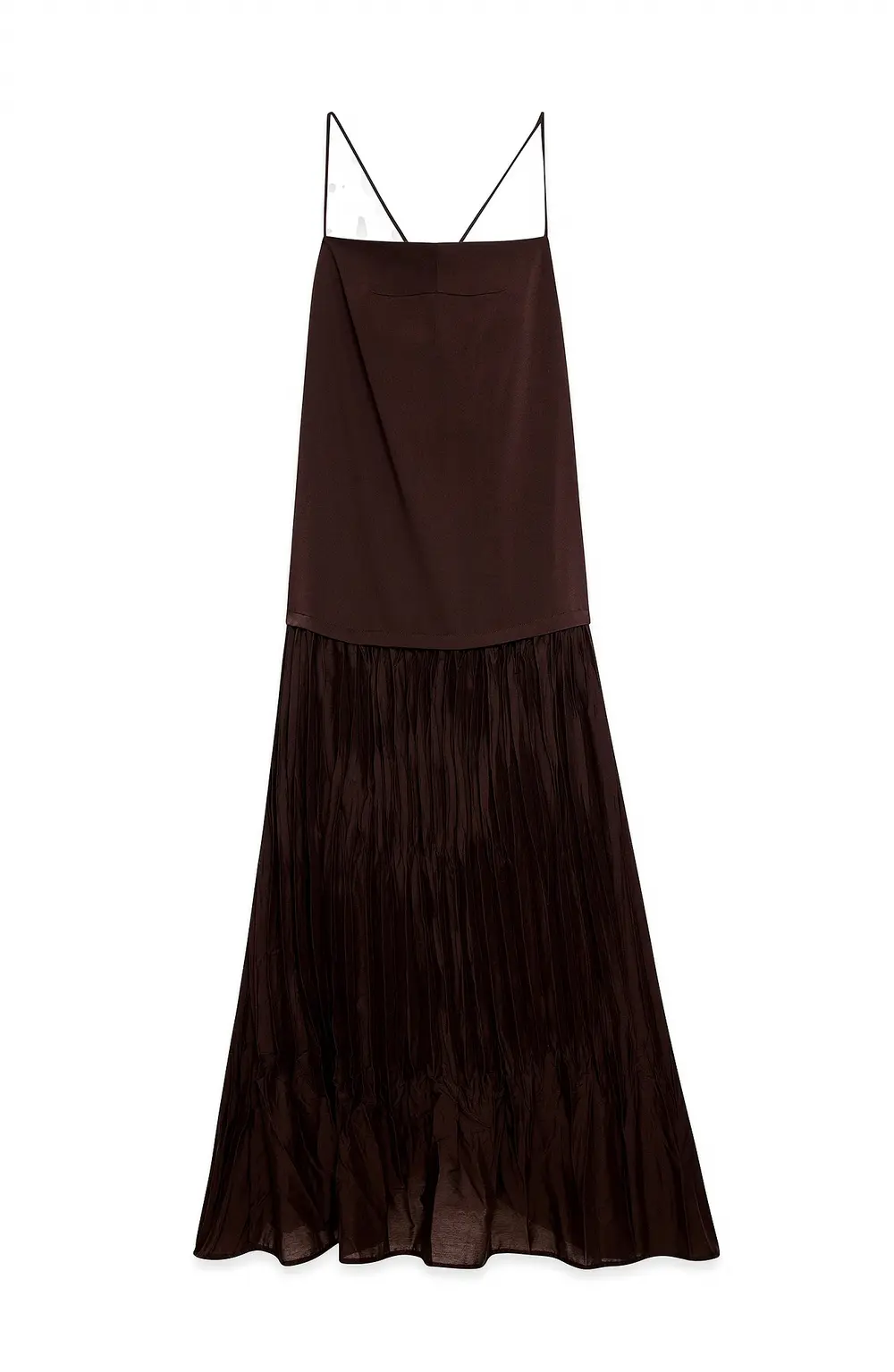 Sheer Plisse Skirt Slip Dress Brown