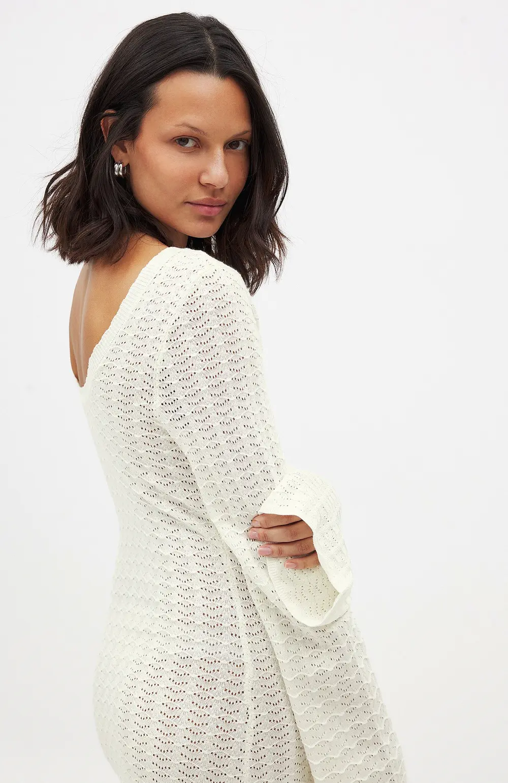 Deep Back Knitted Maxi Dress Offwhite