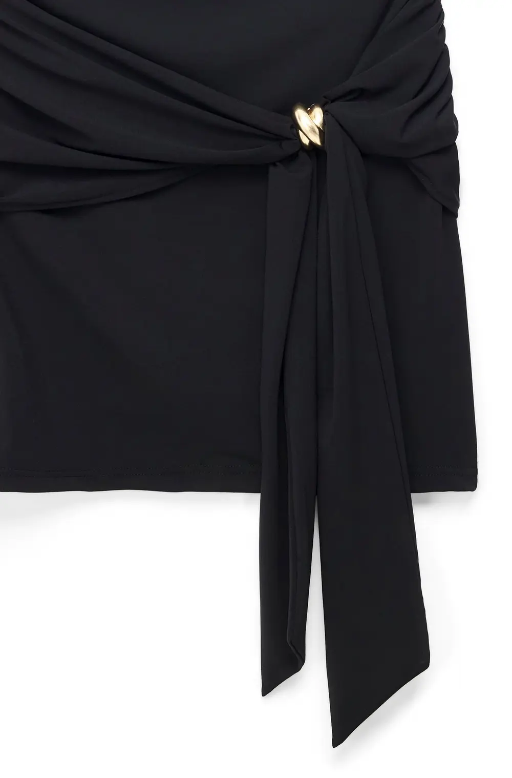 Buckle Detail Draped Mini Dress Black