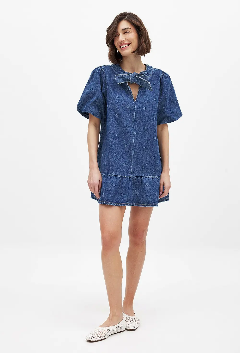 Denim Tie Mini Dress Blue