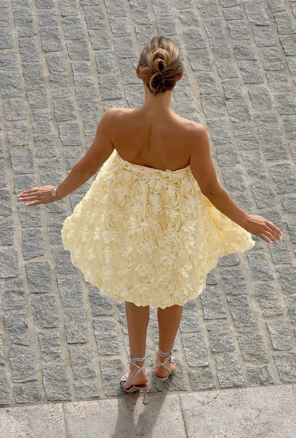 Rose Detail Mini Dress Yellow