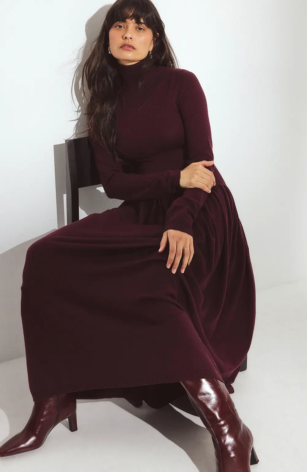 Knitted Maxi Dress Burgundy