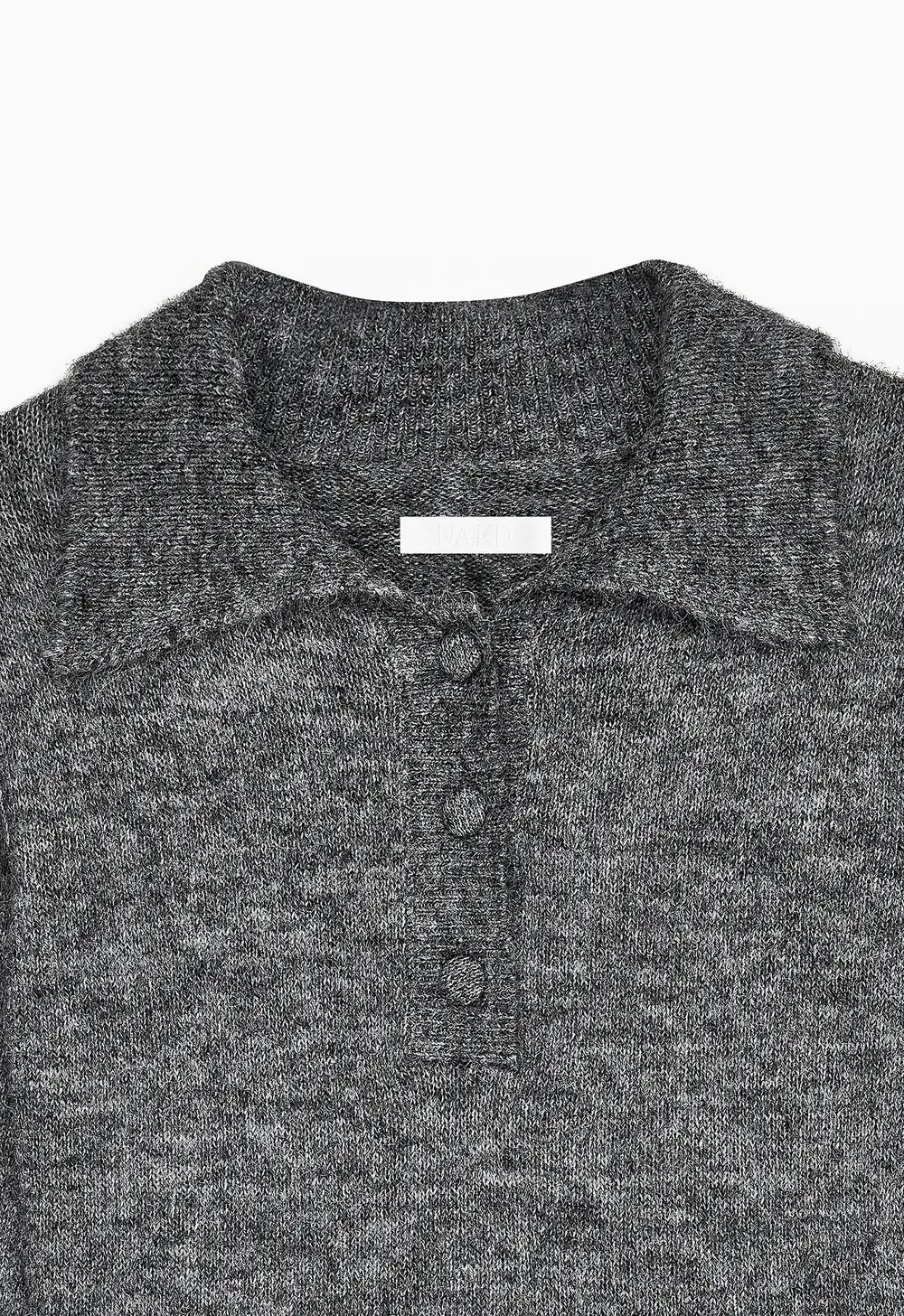 Knitted Flare Mini Dress Grey