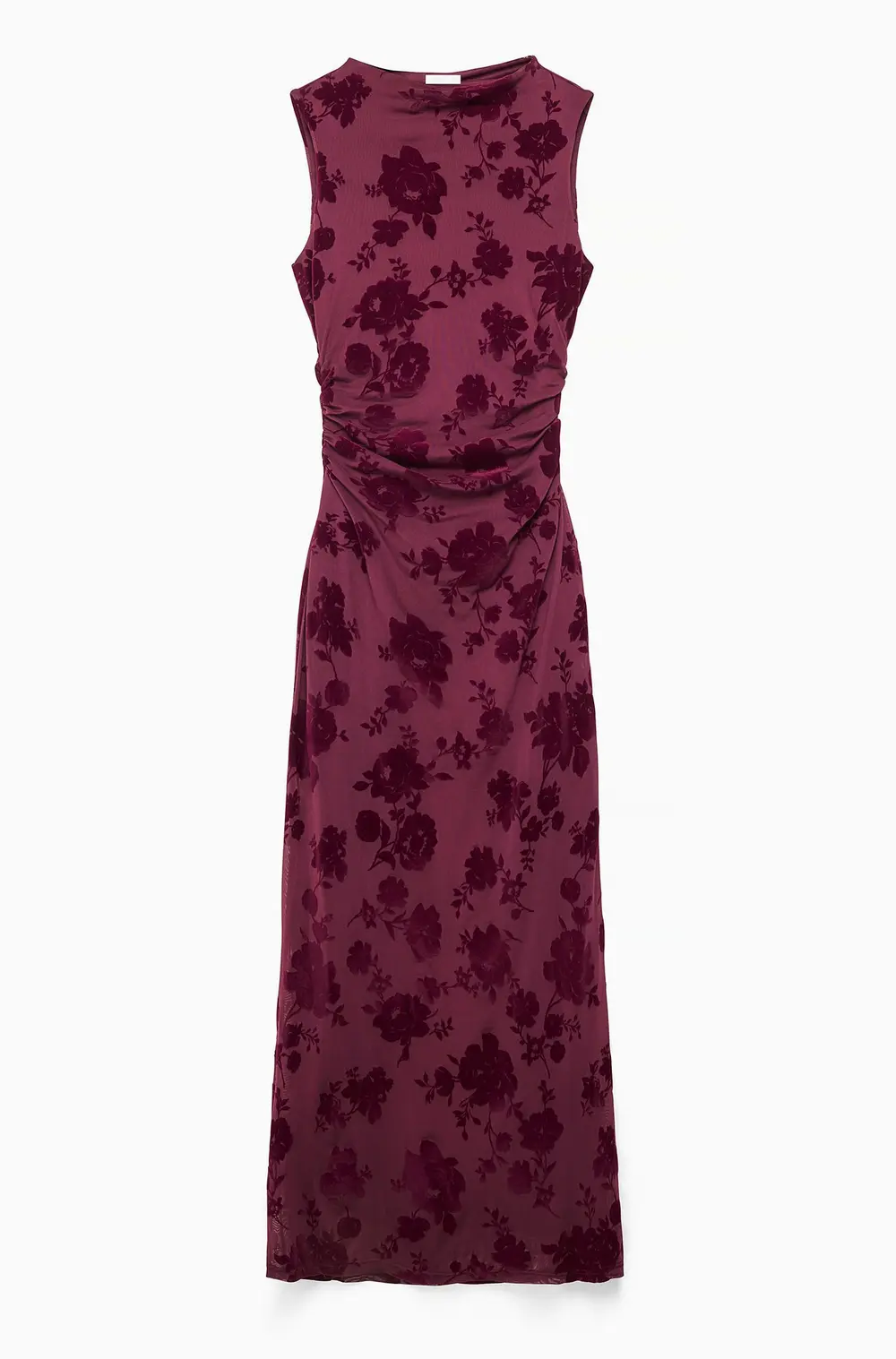 Burn Out Funnel Neck Maxi Dress Burgundy