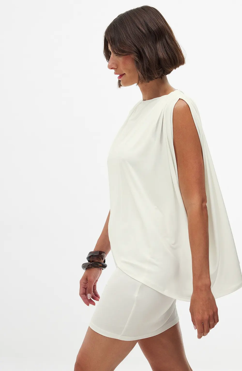 Draped Mini Cape Dress Offwhite