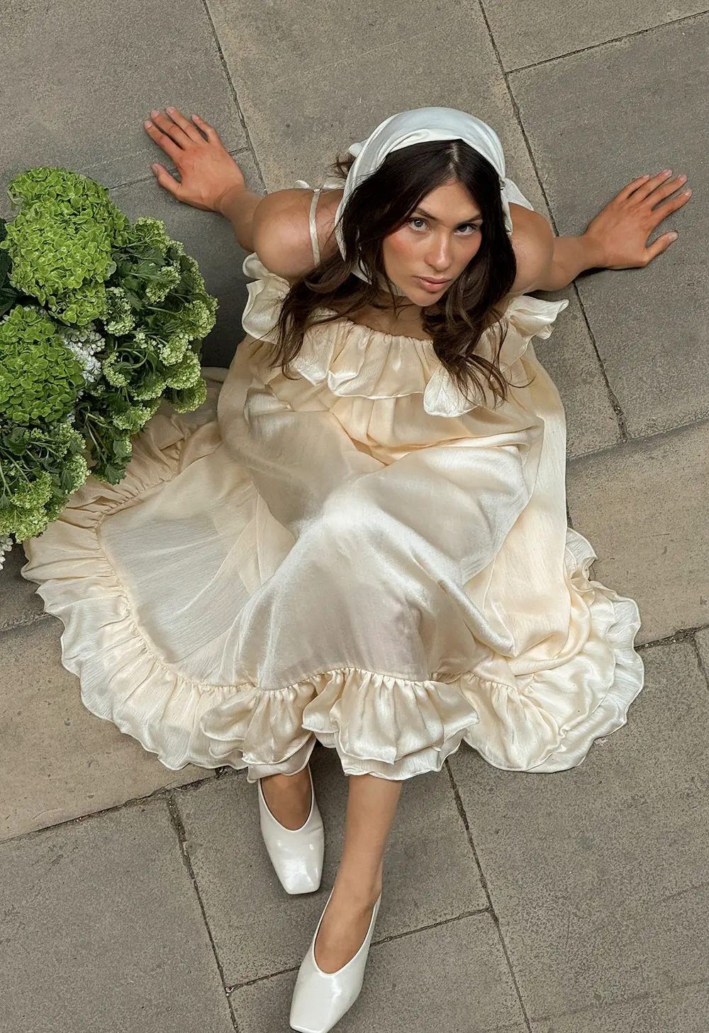 Ruffle Volume Maxi Dress Offwhite