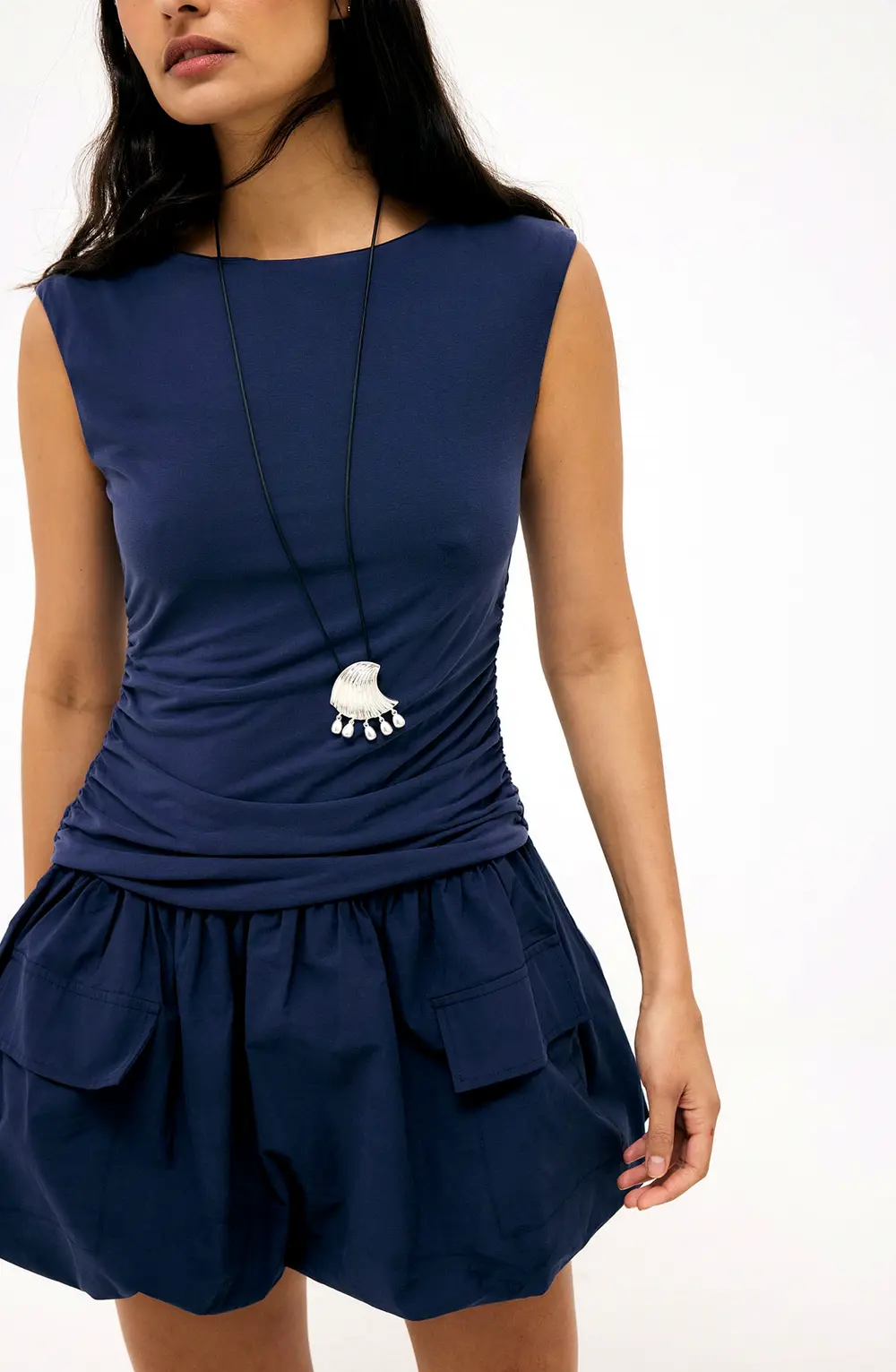 Modal Cargo Mini Dress Blue