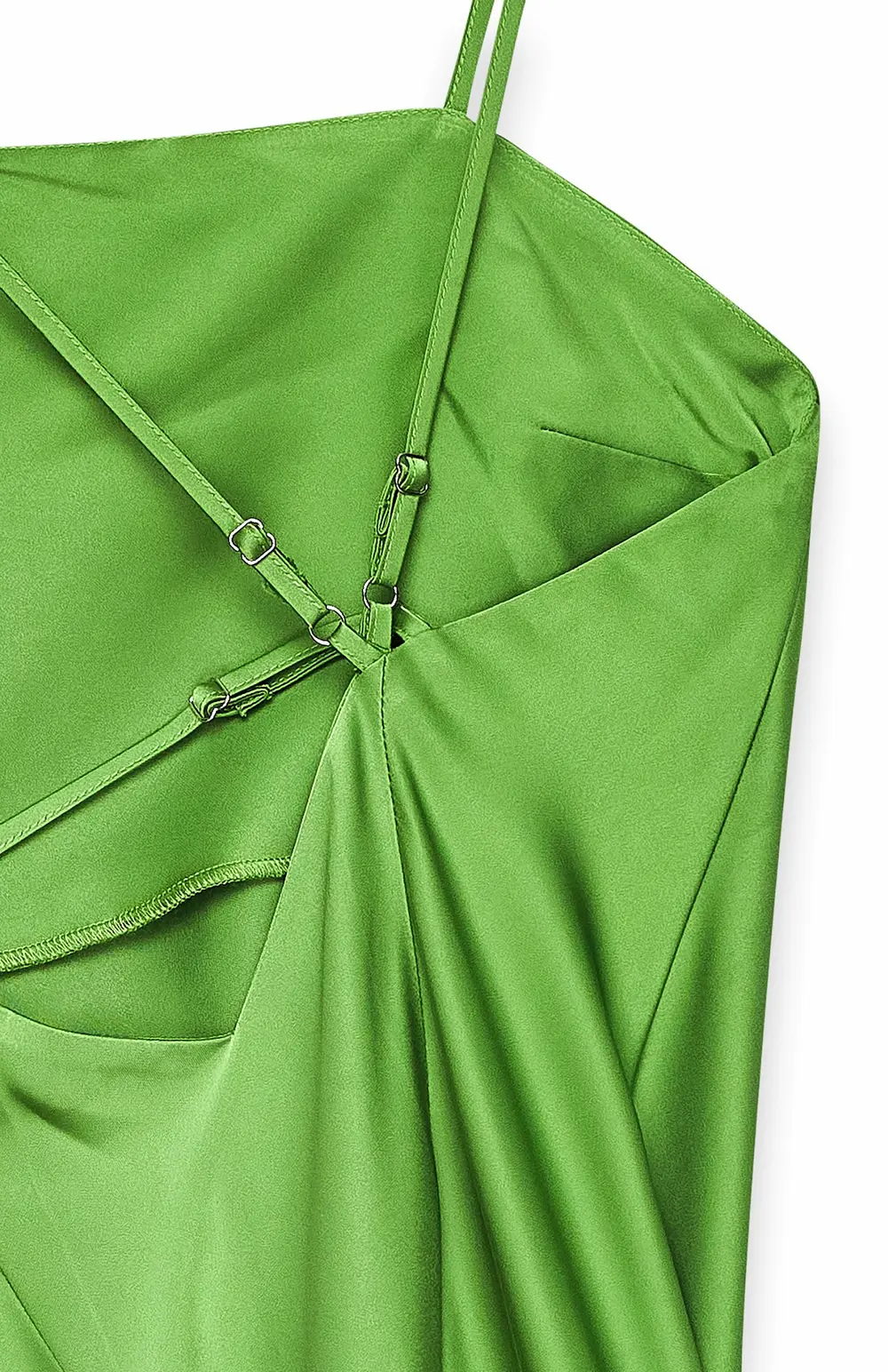 Satin Asymmetric Back Midi Dress Green
