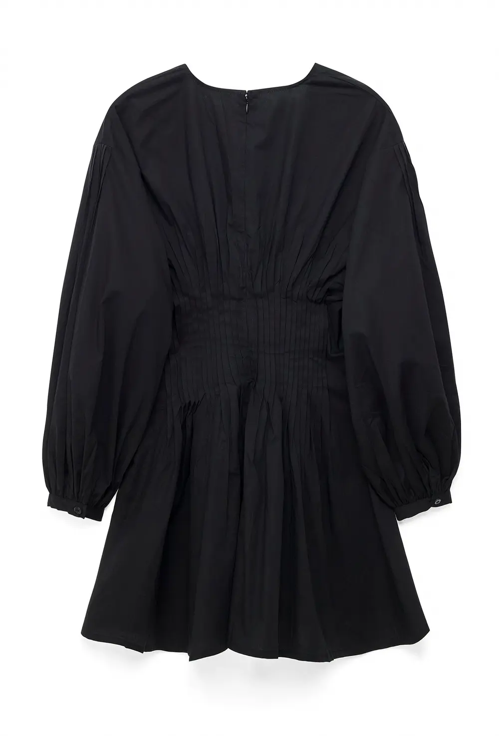 Cotton Long Sleeve Pintuck Mini Dress Black