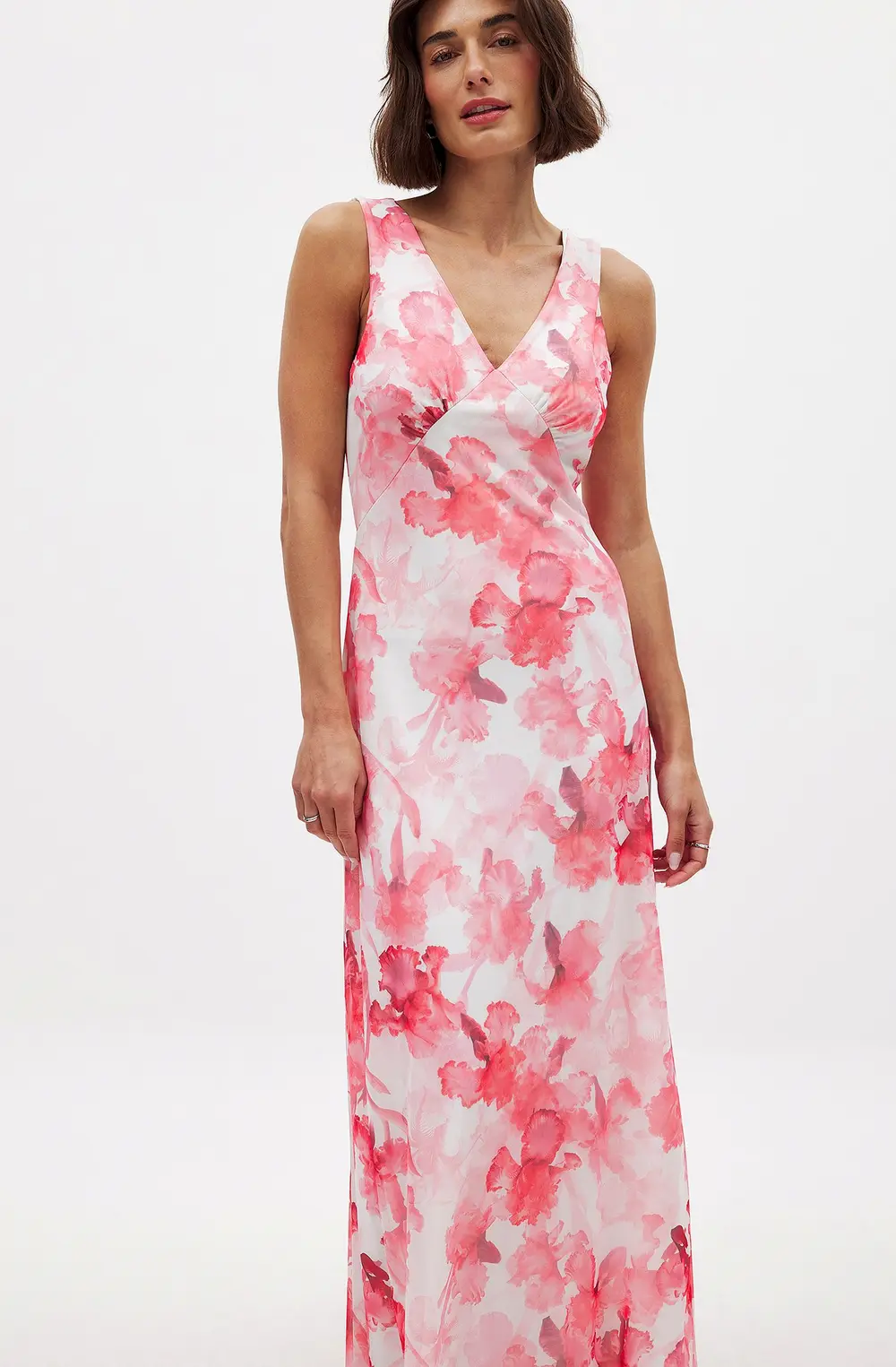 V-Neck Maxi Mesh Dress Pink