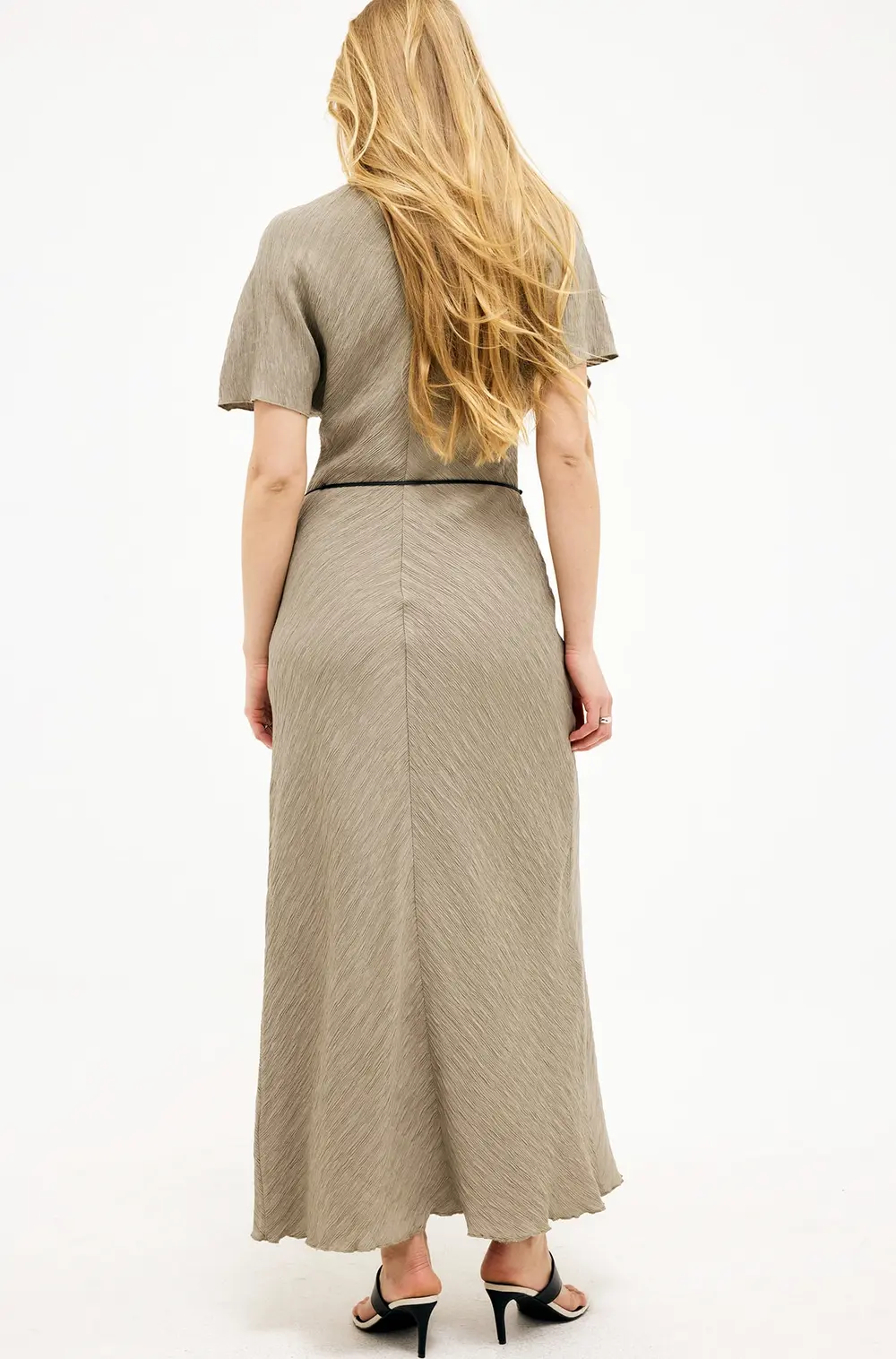 Crinkle Short Sleeve Maxi Dress Brown