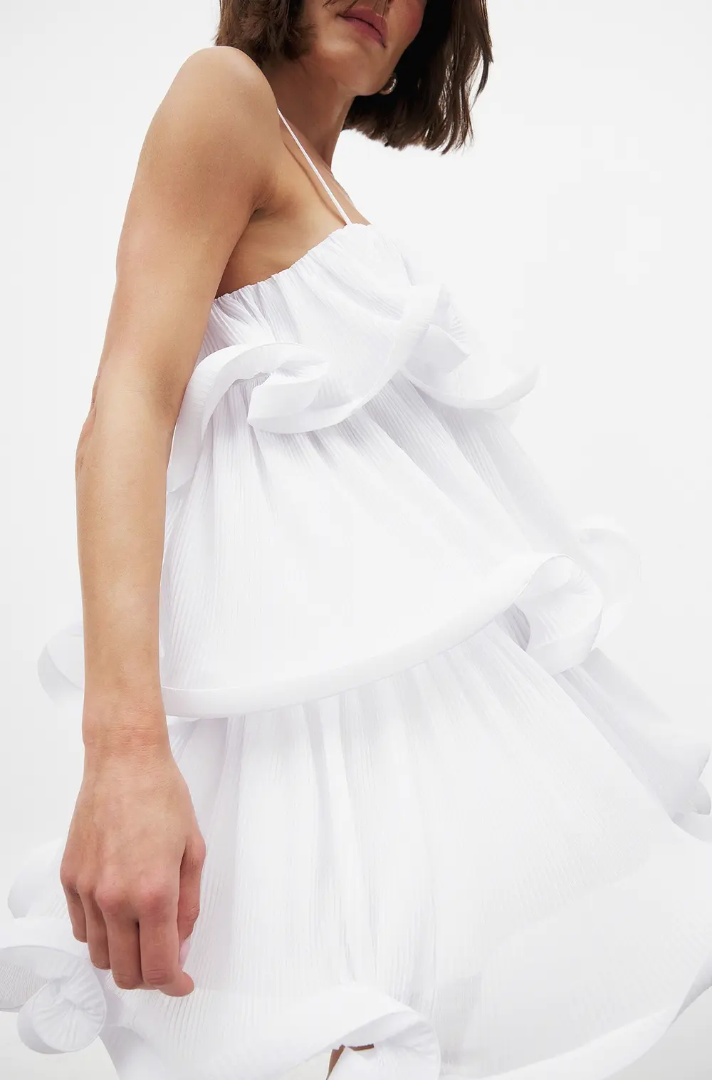 Printed Flounce Mini Dress White