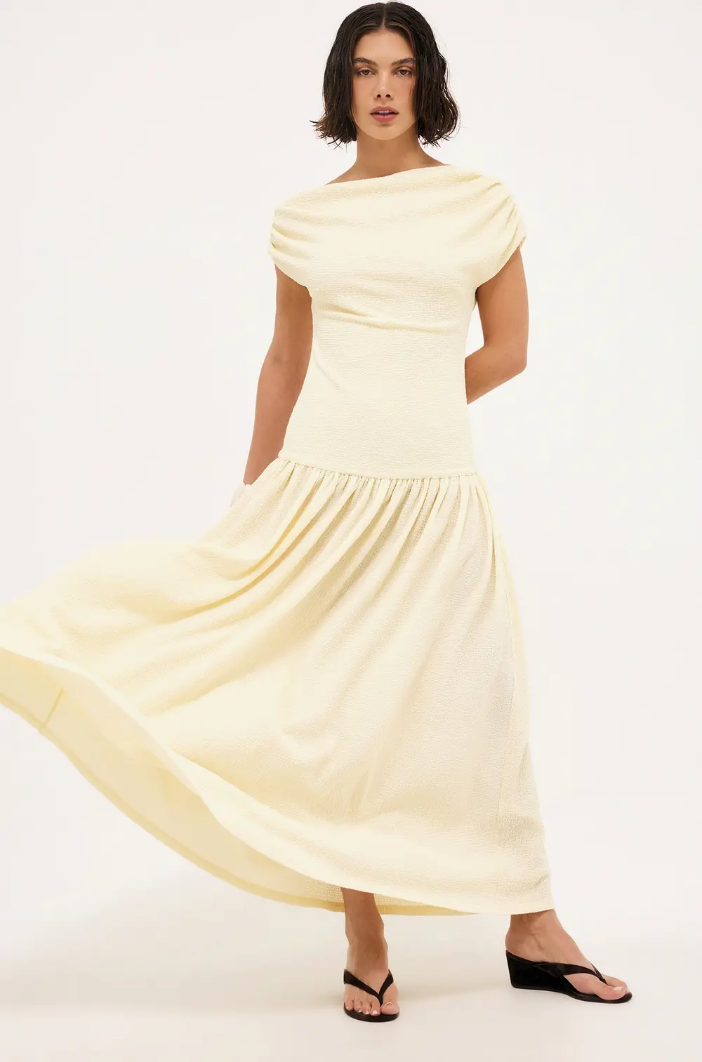 Structured Dropped Waist Maxi Dress Yellow