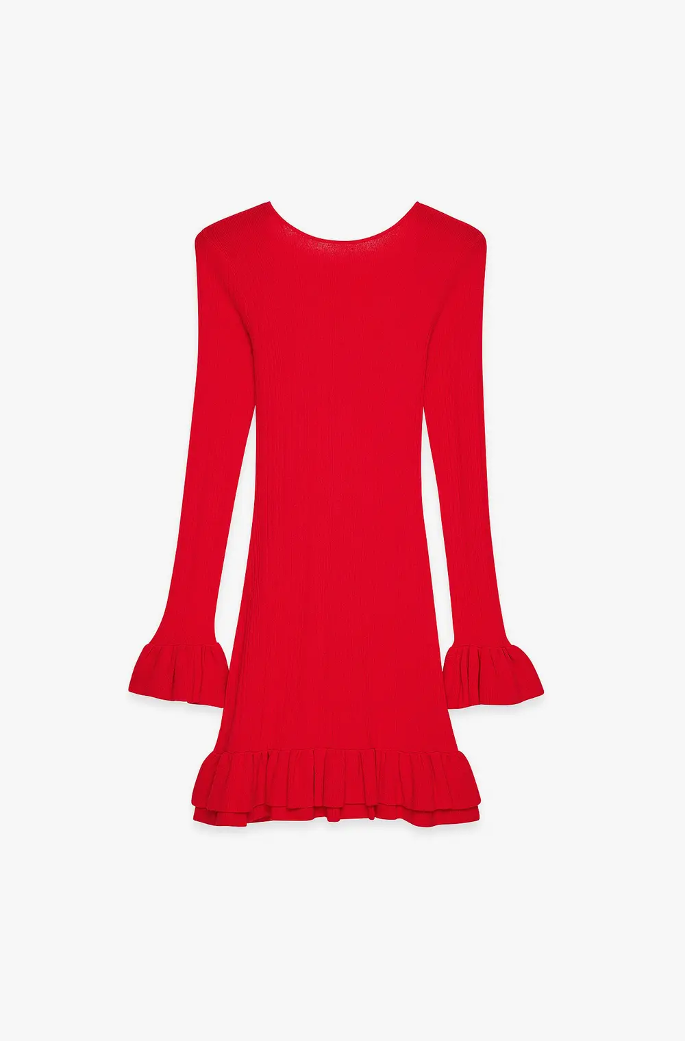 Knitted Frill Detail Mini Dress Red