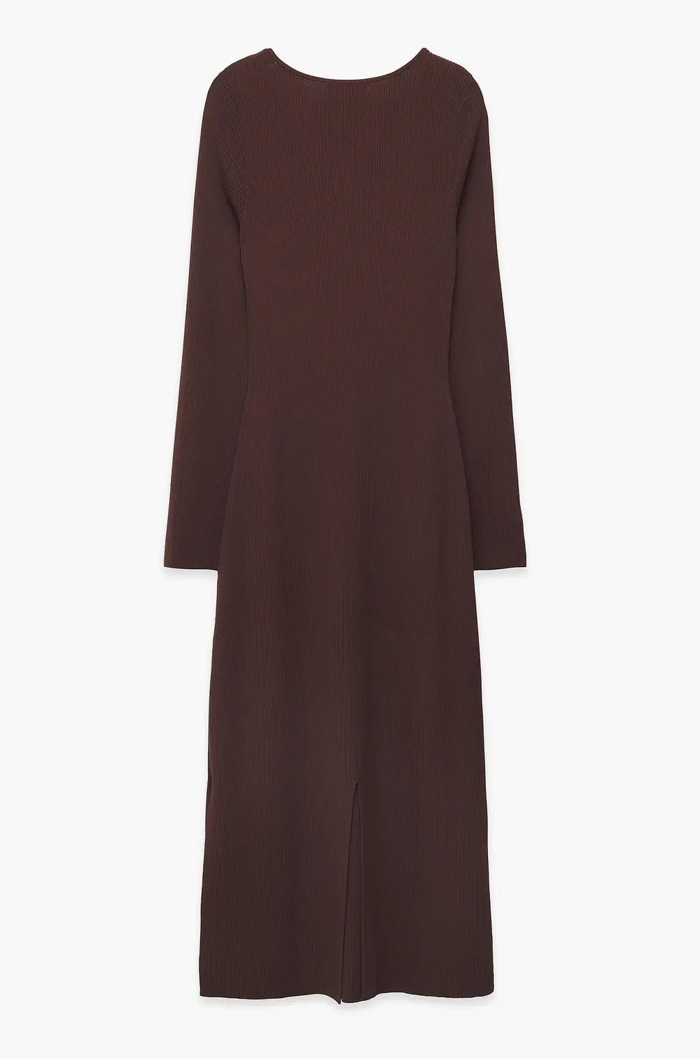 Fine Knitted Trumpet Sleeve Midi Dress Brown