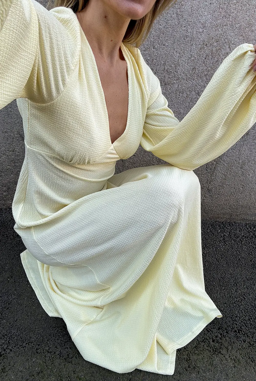 Balloon Sleeve Open Back Maxi Dress Yellow