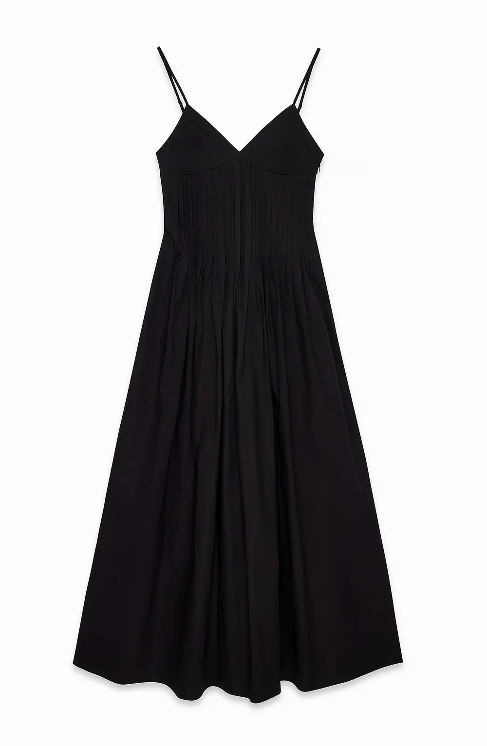 Cotton Pintuck Midi Dress Black
