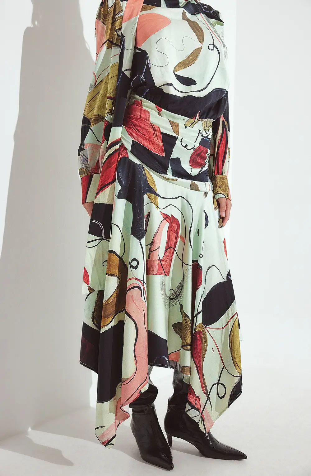 Printed Scarf Detail Dress Multicolor