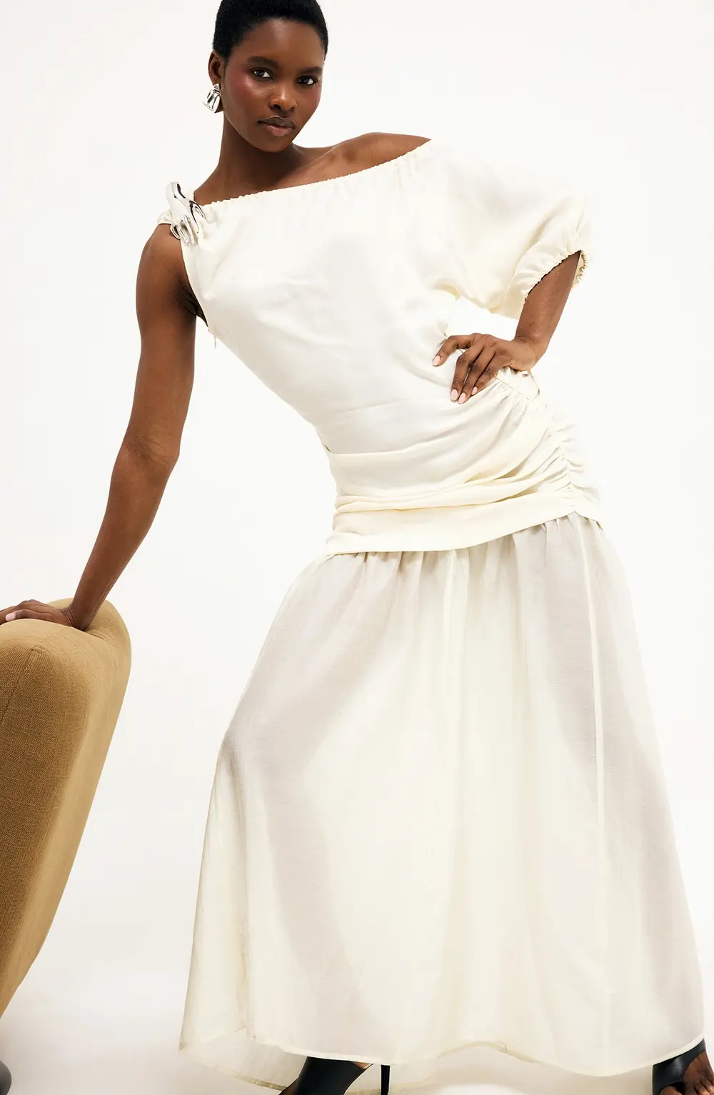 Draped Maxi Dress Beige