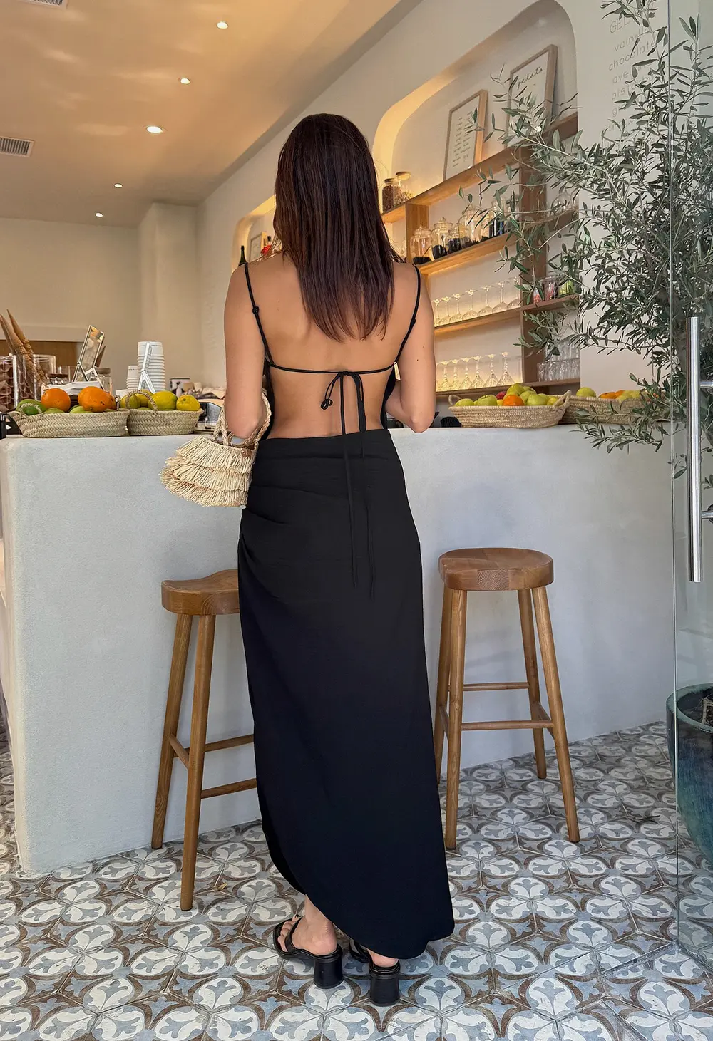 Tie Back Draped Midi Dress Black