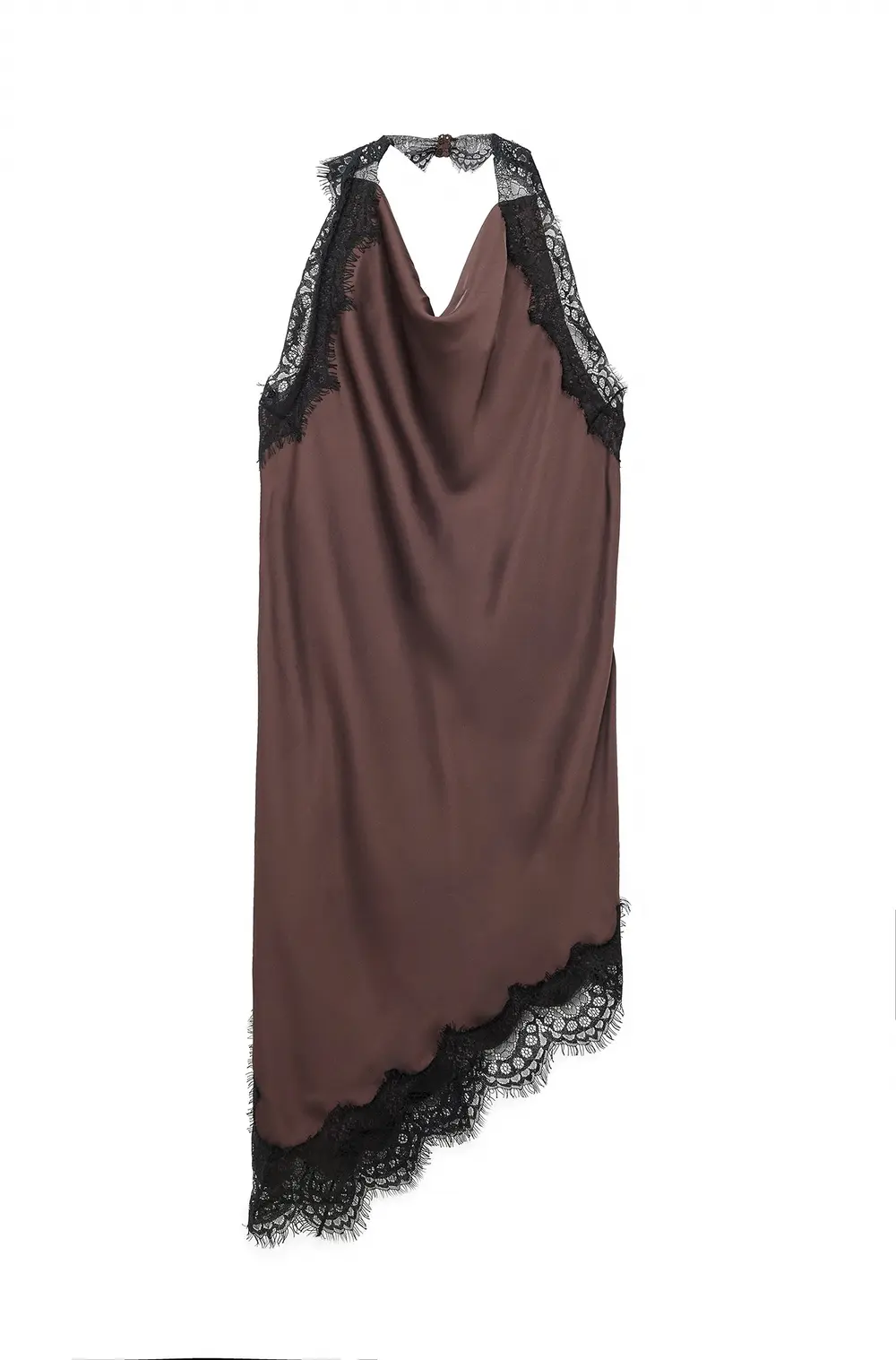 Lace Detail Halterneck Dress Brown