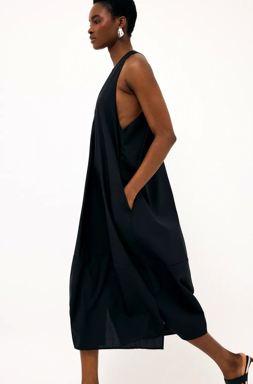 Wool Blend Midi Dress Black