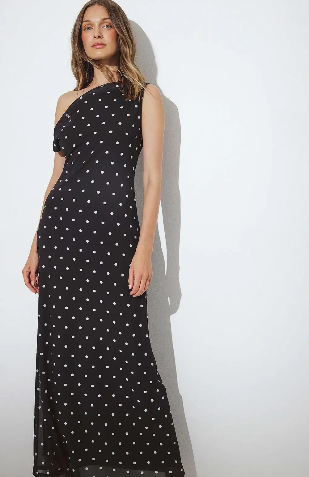 Draped Maxi Mesh Dress Black