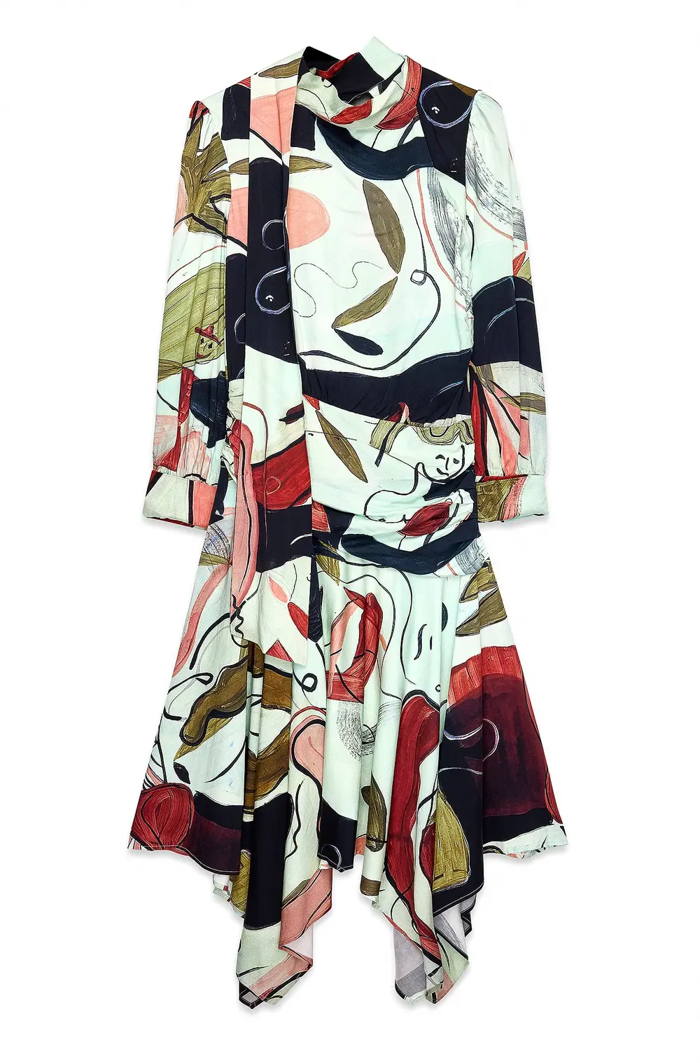 Printed Scarf Detail Dress Multicolor