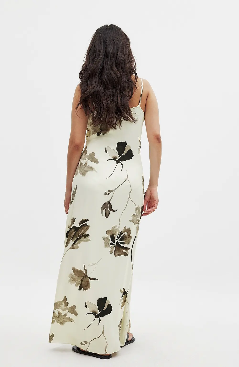 Printed Satin Maxi Slip Dress Offwhite