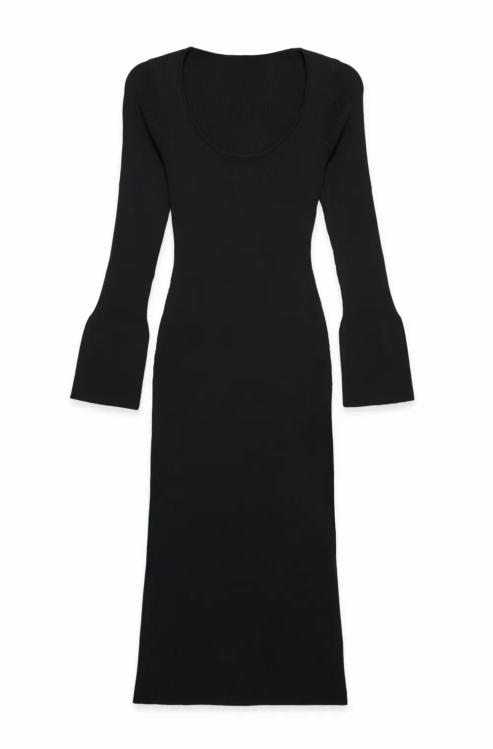 Fine Knitted Trumpet Sleeve Midi Dress Black