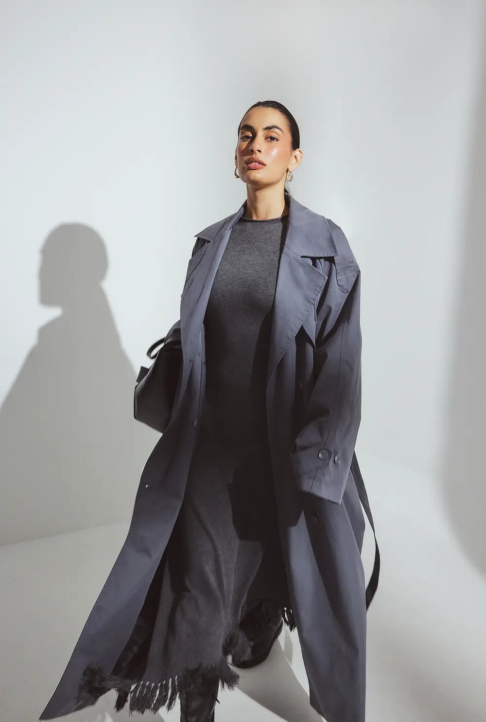 Knitted Asymmetric Hem Midi Dress Grey