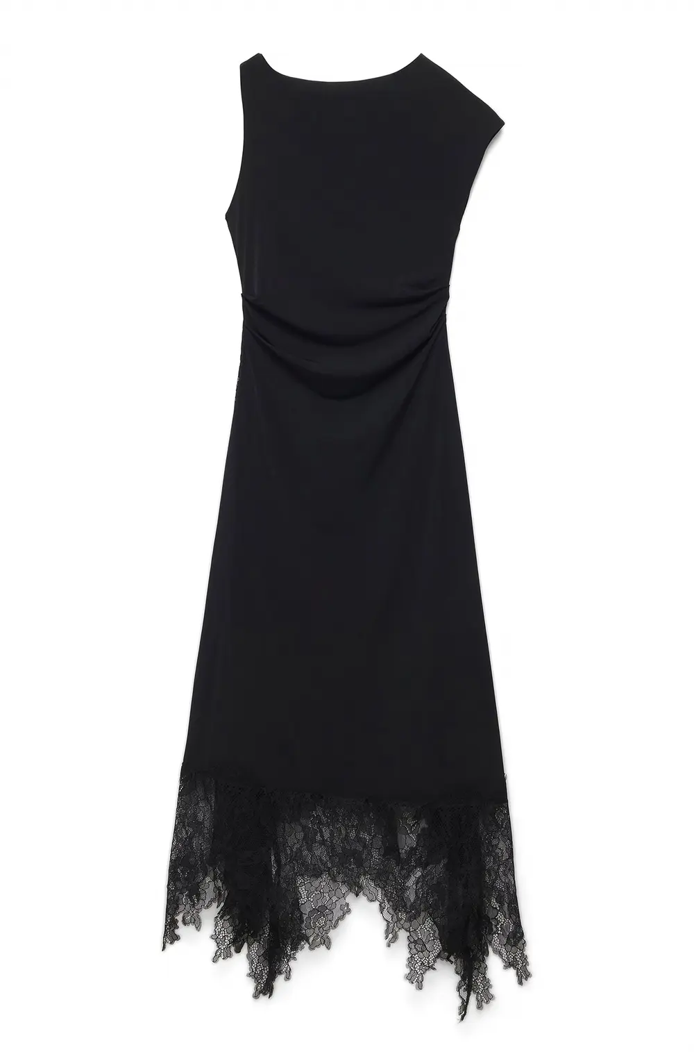 Lace Detail Asymetric Dress Black