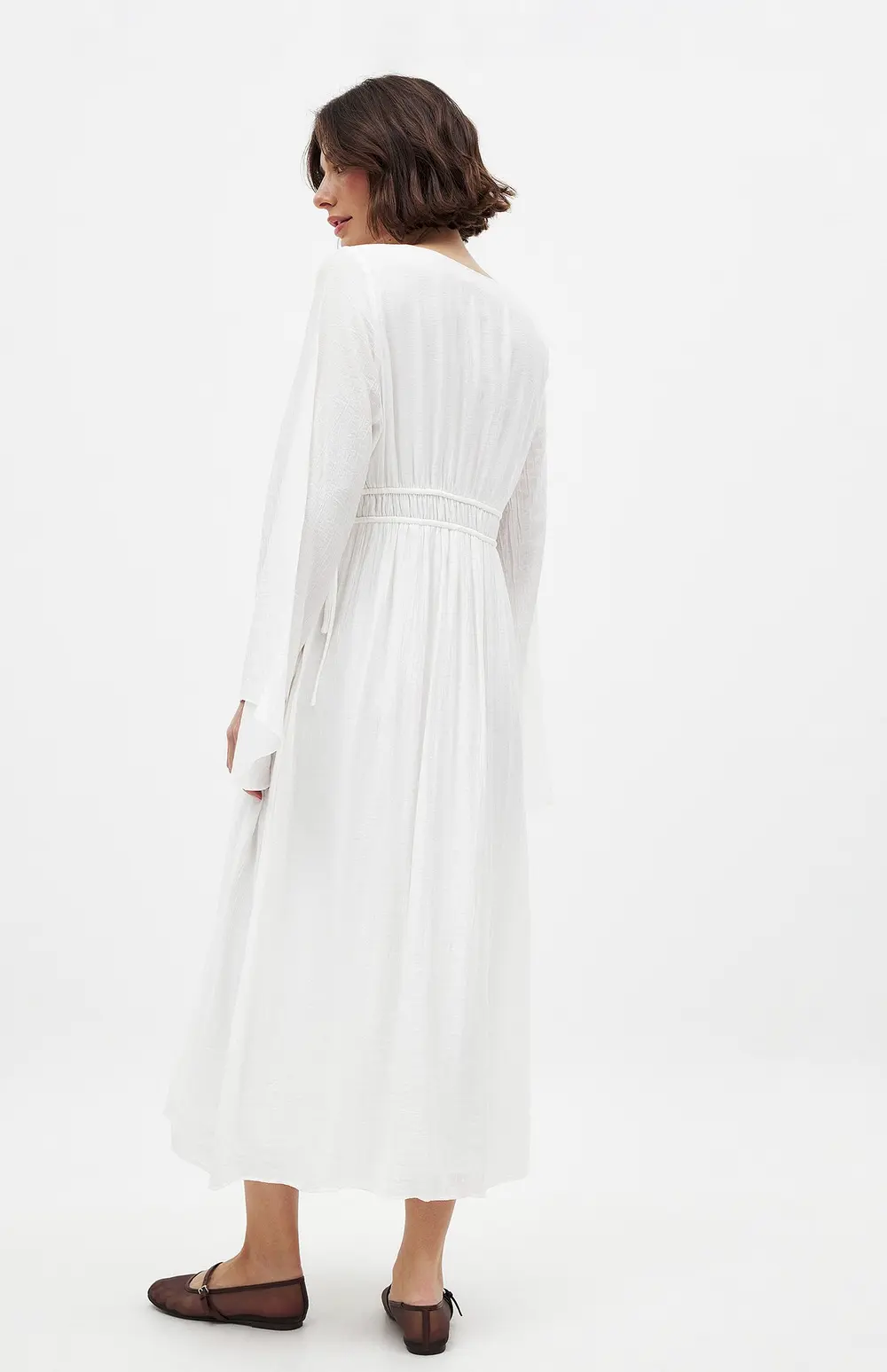 Tie Front Kaftan Dress Offwhite