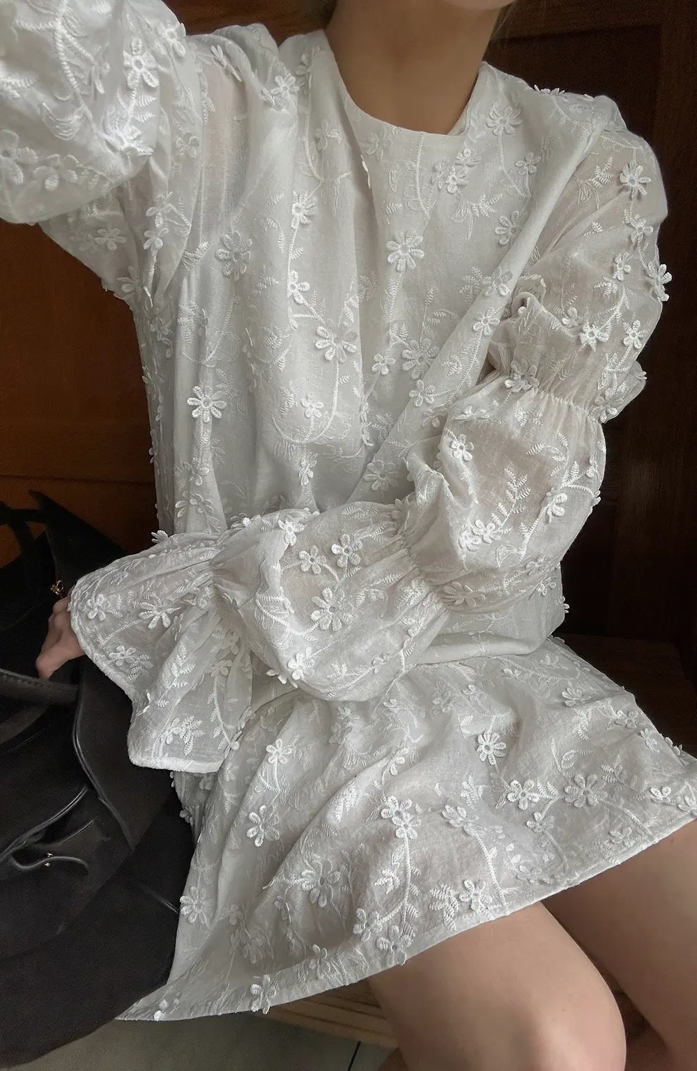 Sleeve Detail Deep Back Dress White